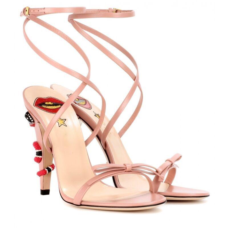 Sexy snake pattern heeled open toe crisscross strap high heels | Summer party high heels