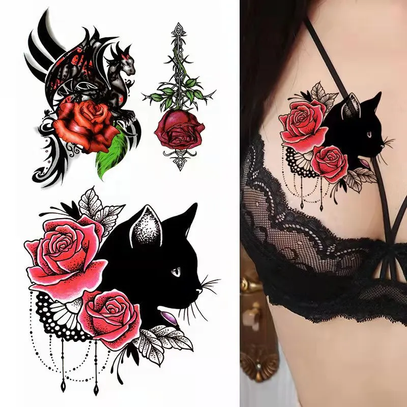 Tatoo Waterproof Cat Japanese Cute Pet Arm Semi Permanent Tattoo Cat Animal Funny Tattoo Sticker Temporary Tattoos for Men Women