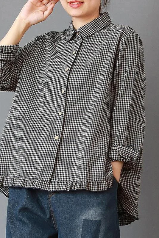 Limited Stock- Women Plaid Hand-Made Linen Cotton Loose Shirt