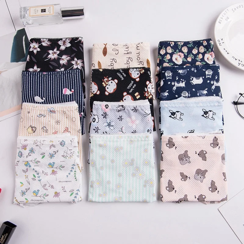 Women's Cotton Underwear Plus Size Ice Silk Comfort Panties Sexy Print Underpants Seamless Triangle Pants Female Sexy Lingerie