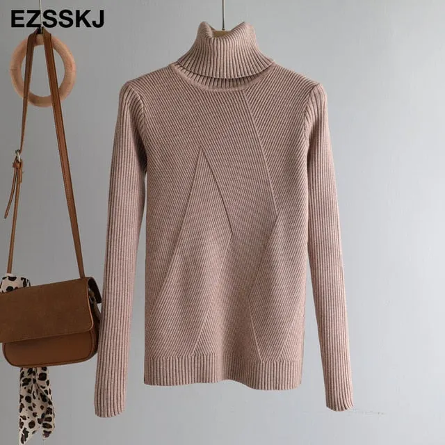 2021 thick Knitted Women high neck Sweater Pullovers Turtleneck Autumn Winter Basic Women Sweaters Slim khaki jacket Pullovers