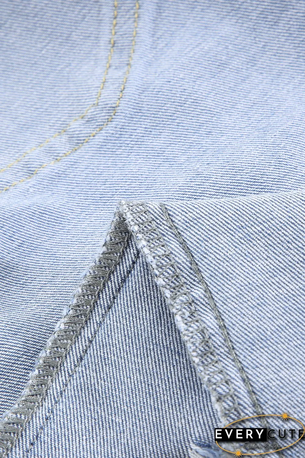Sky Blue Ripped Tassel Bermuda Jean Shorts