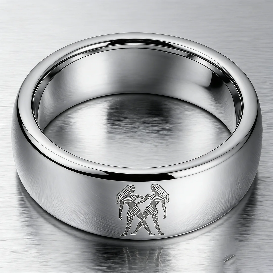 Womens Or Mens Gemini Tungsten Carbide Wedding Rings Sliver Domed Top Couples Bands 4MM 6MM 8MM
