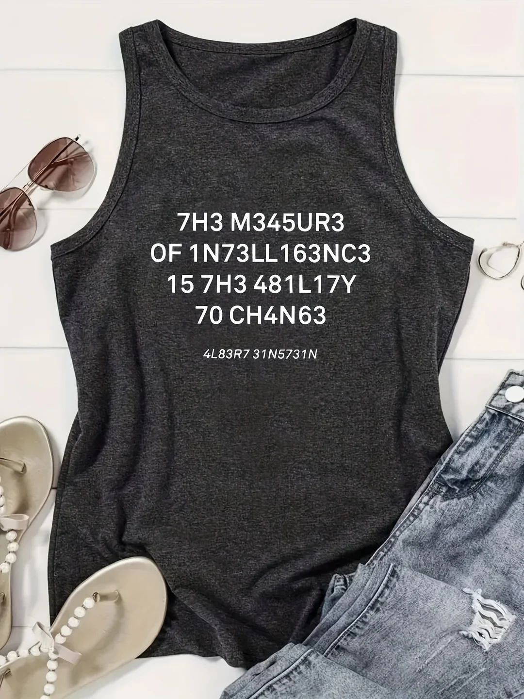 Chic Black Sleeveless Tank Top - Breathable Polyester-Spandex Blend, Unique Letter Print, Ideal For Summer - Machine Washable | IFYHOME