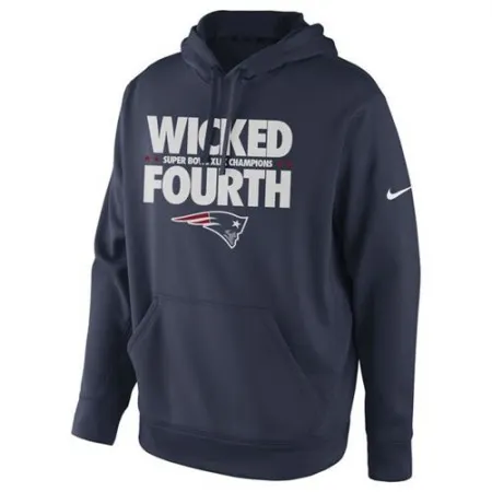 New England Patriots  Super Bowl XLIX Champions Celebration Multi Champs Slogan Pullover Hoodie Navy Blue