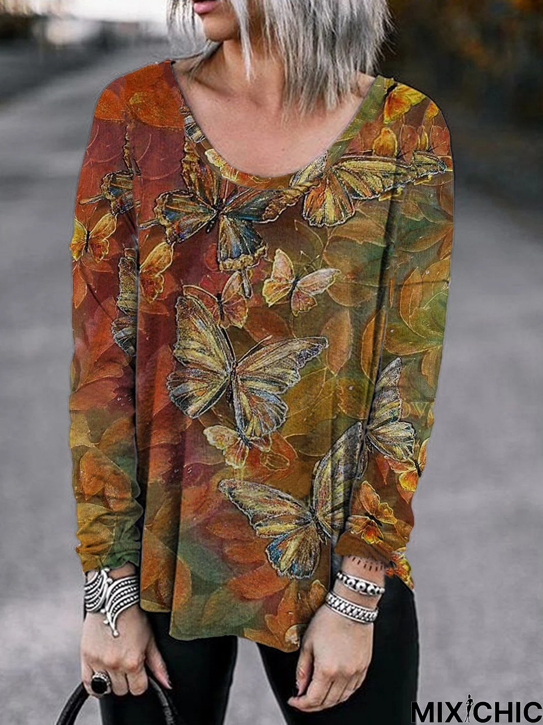 Vintage Printed Long Sleeve Tops