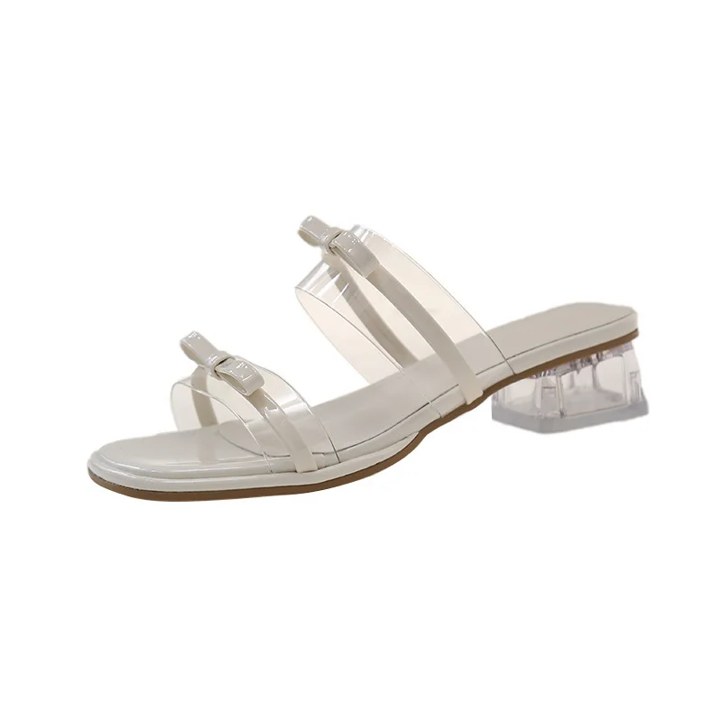 Yyvonne Transparent Crystal Coarse Sandals Women 2025 Summer Fairy Wind Bow One By One With Cool Drag Wear
