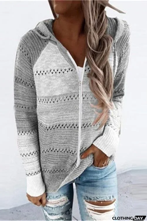 Gradient Zipper Hoodie Cardigan