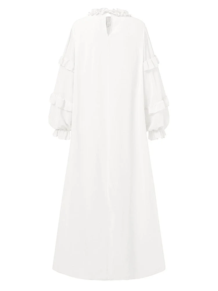 Women Maxi Dress VONDA 2022 Casual Solid Flare Sleeve Loose O Neck Pleat Long Sleeve Dresses Bohemian Vestidos Autumn Black Robe