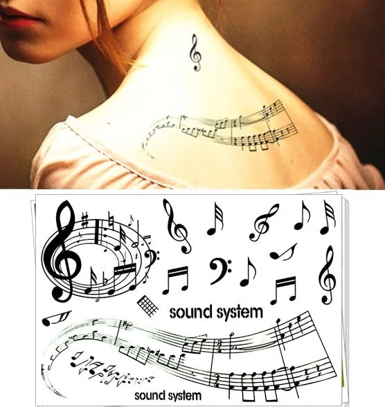 Waterproof Temporary Tattoo Sticker watercolor Music Note tatto stickers flash tatoo fake tatouage art hand foot for girl women