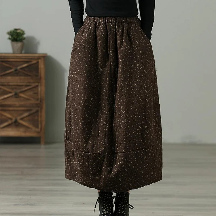 Winter Retro Floral Casual Loose Cotton Linen Skirt
