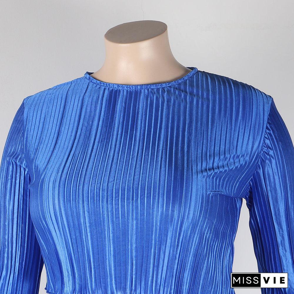 Pleated Loose Blouse Crop Top Wide Leg Pants Outfits