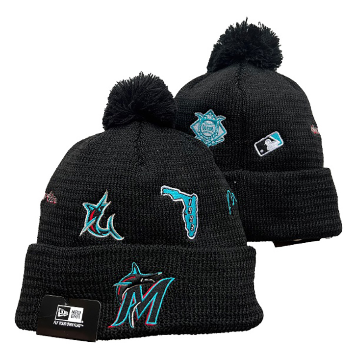 Miami Marlins New Era Black Cuffed Knit Hat with Pom mysite