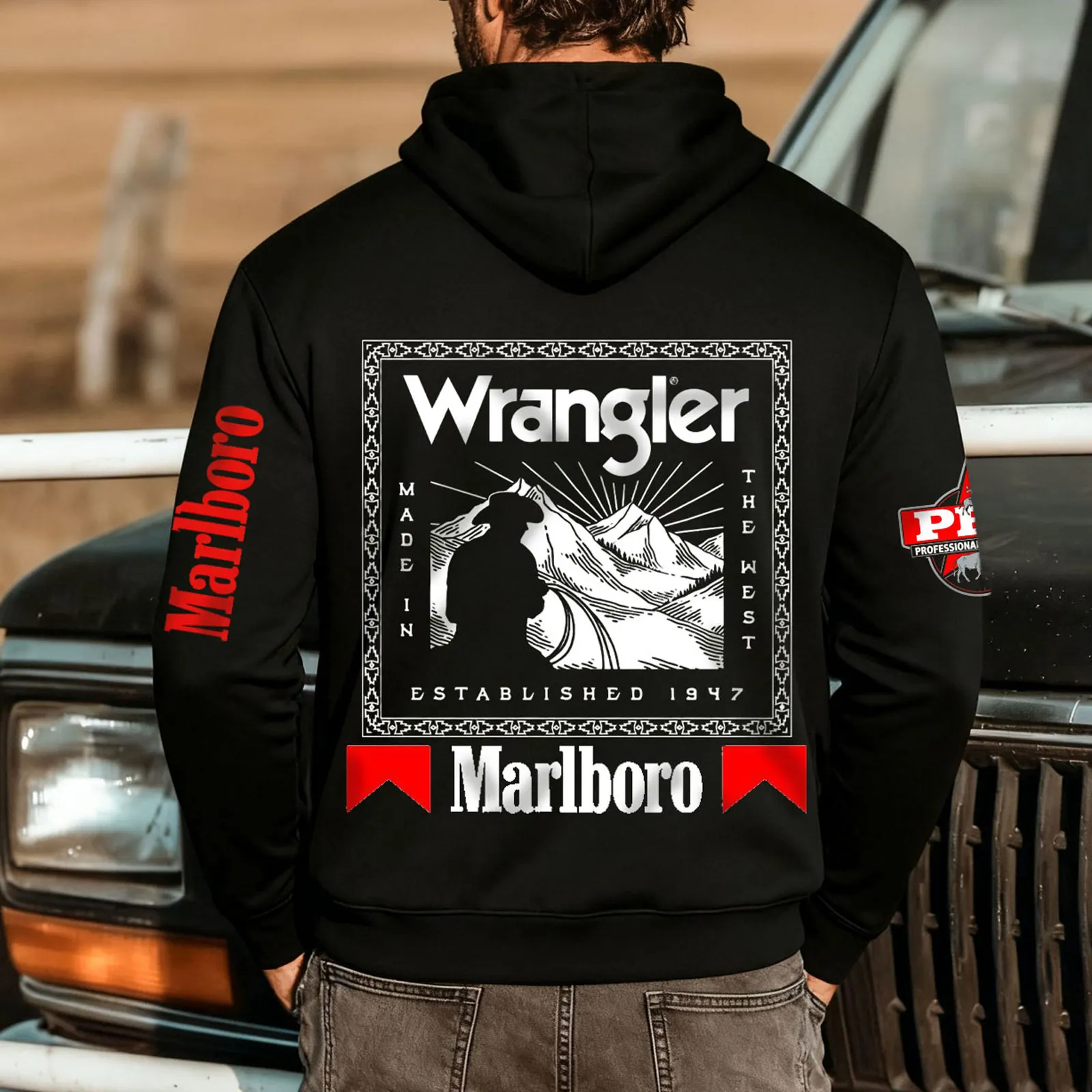Men's Western Graphic Plush Hoodie