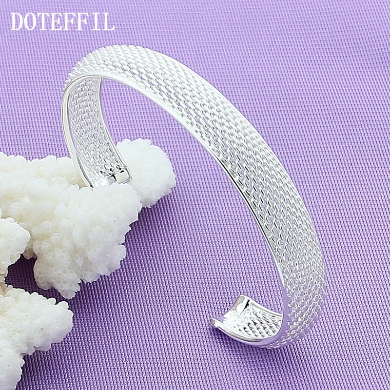 DOTEFFIL 925 Sterling Silver 12mm Network Bracelet Bangle For Woman Jewelry