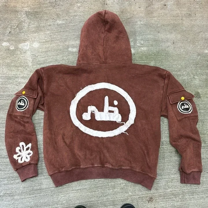 Aonga Y2K hip-hop letter embroidery patch high quality zipper cardigan long-sleeved hoodie men winter warm all-match casual sweatshirt aonga
