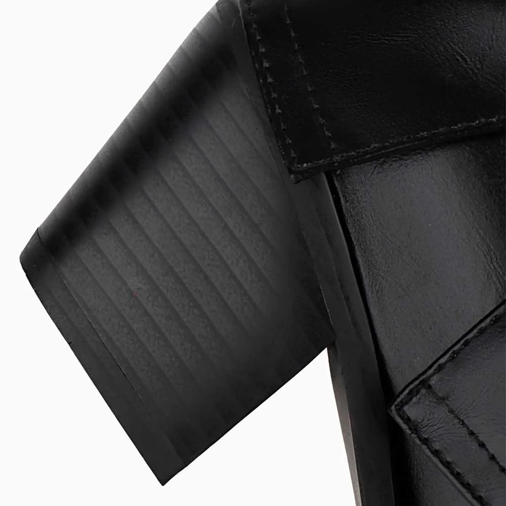 Classic Black Snip Toe Buckle Fold Over Cowgirl Boots with Studded