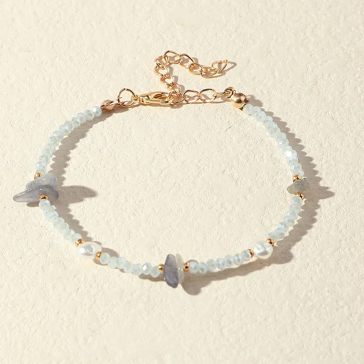 Olivenorma Blue Chalcedony Labradorite Pearl Beaded Bracelet