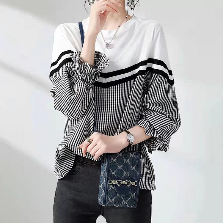 Grid Casual Checkered/plaid Shirts & Tops QueenFunky