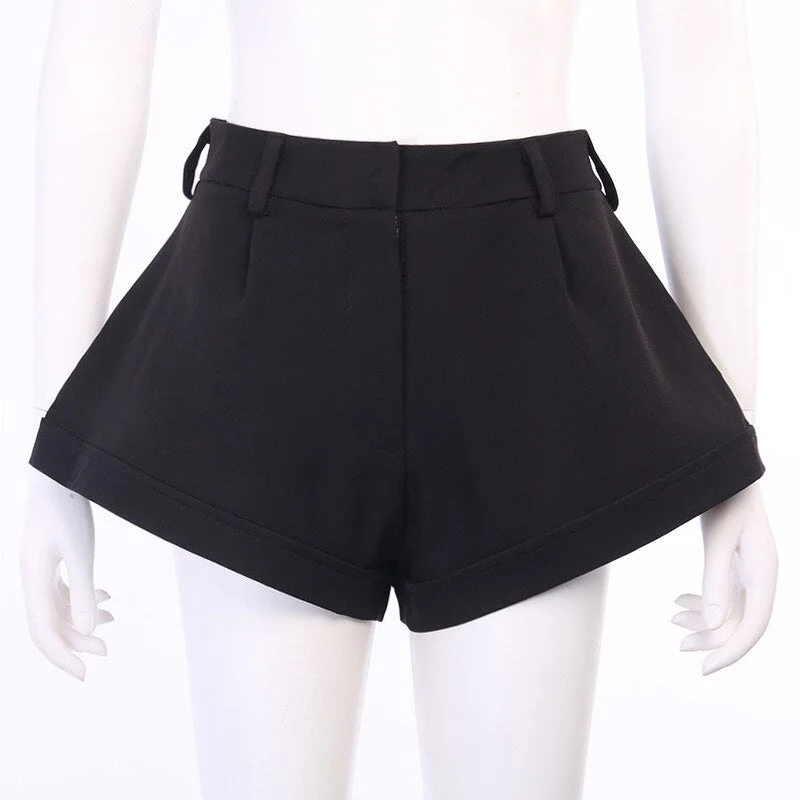 Summer Sexy Flare Shorts Asymmetrical High Waist Shorts Elegant  Button Wide Leg Women Shorts Casual Streetwear Solid Shorts