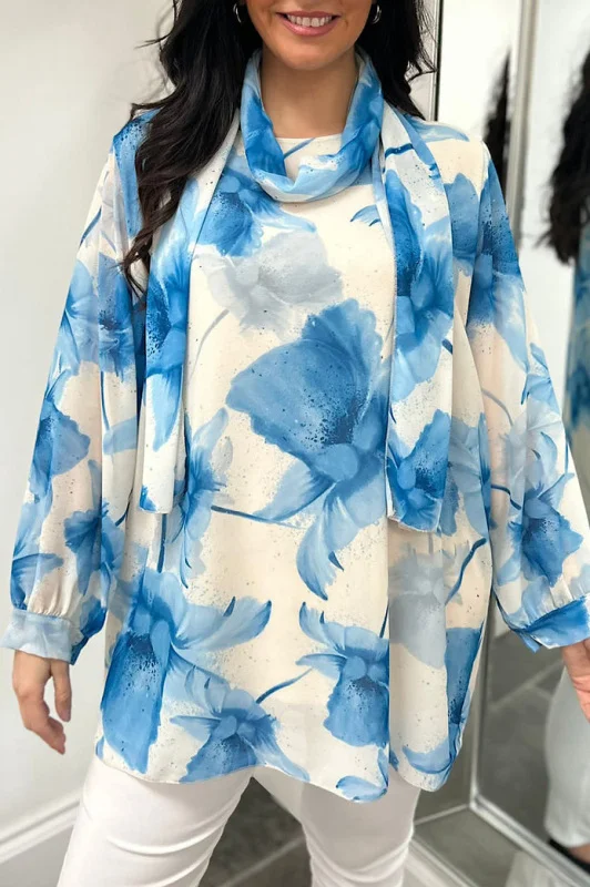 Retro floral print scarf long sleeve top