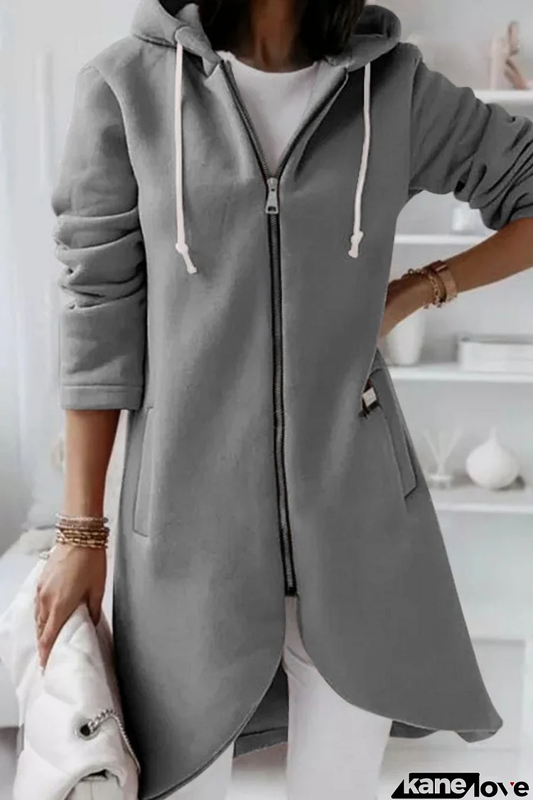 Casual Solid Patchwork Zipper Hooded Collar Outerwear