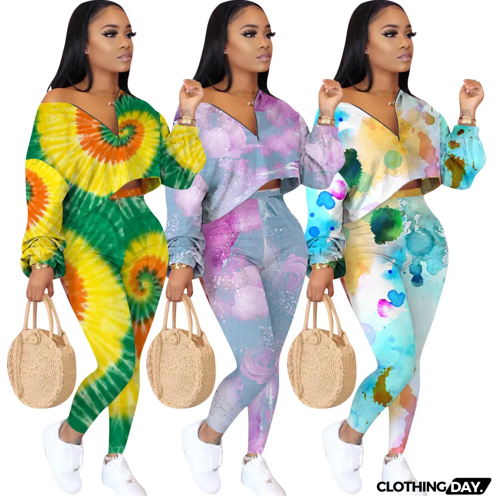 Casual Printed Long Sleeve Two Piece Pants Set