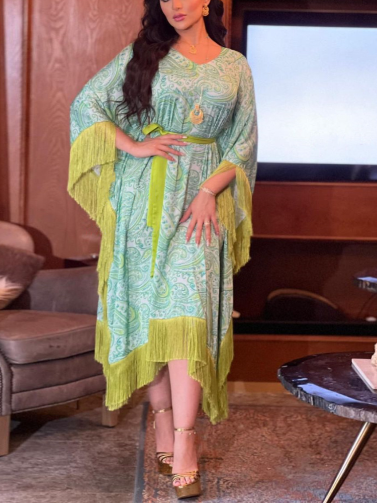 Ethnic Print Tassel Bat Sleeve Dress | Oxredo Shop Ramadan Sale