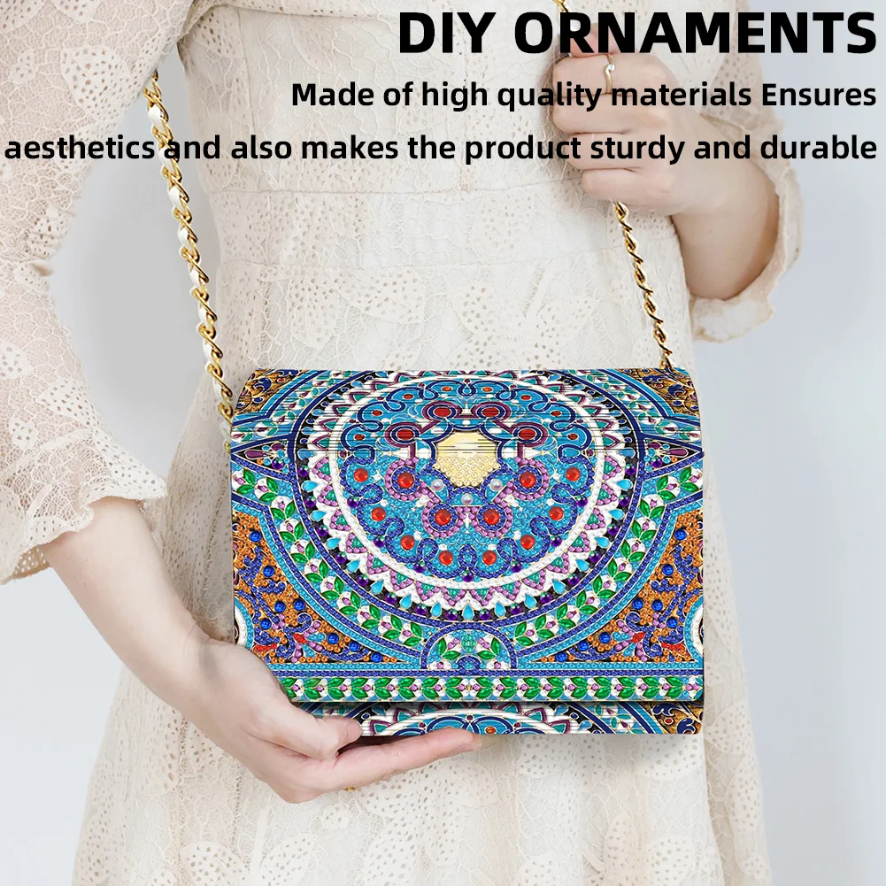 DIY Mandala Diamond Art Wooden Coin Pouch with Chain 5D Diamond Painting Purse