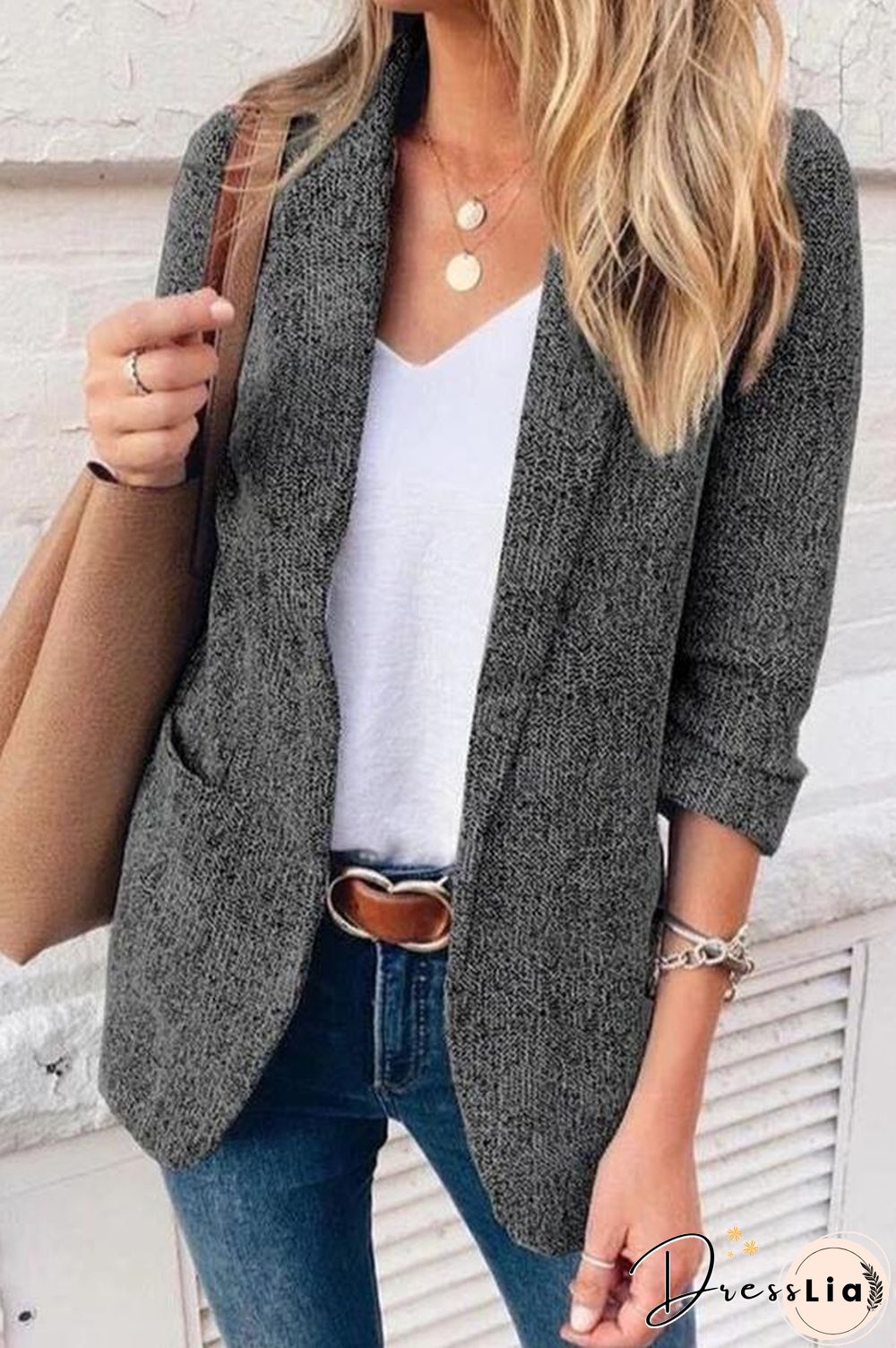 3/4 Length Sleeve Solid Color Lapel Blazer P10017