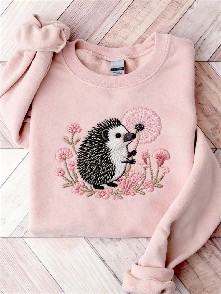 Hedgehog & Dandelion Pink Floral Cozy Sweatshirt wearshes