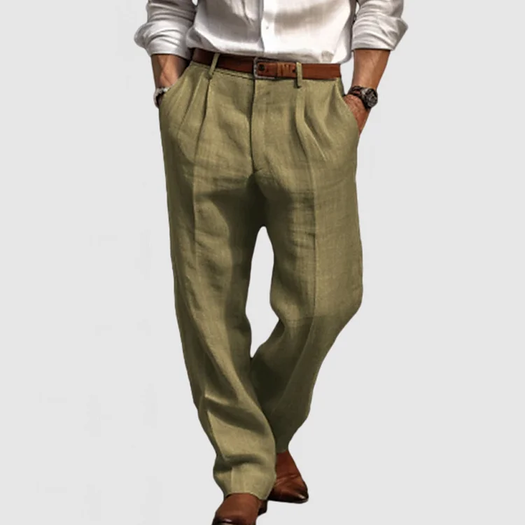 Gentleman's Casual Cotton Linen Straight Leg Pants