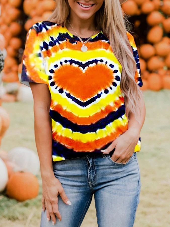 Women's Fall Pumpkin Tie Dye Comfort T-Shirt