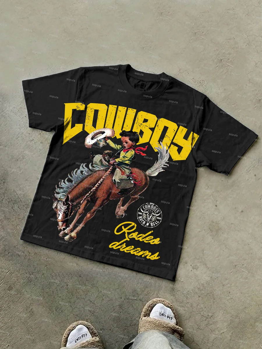 Cowboy Rodeo Dreams Print Cotton T-shirt