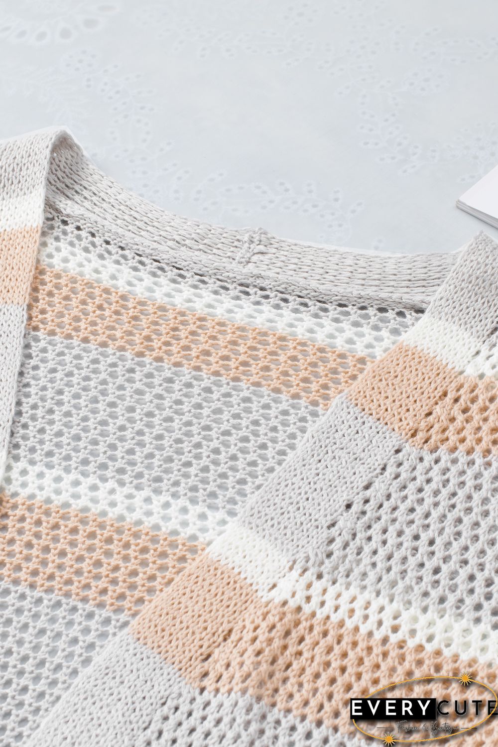 Open Front Striped Knitted Cardigan