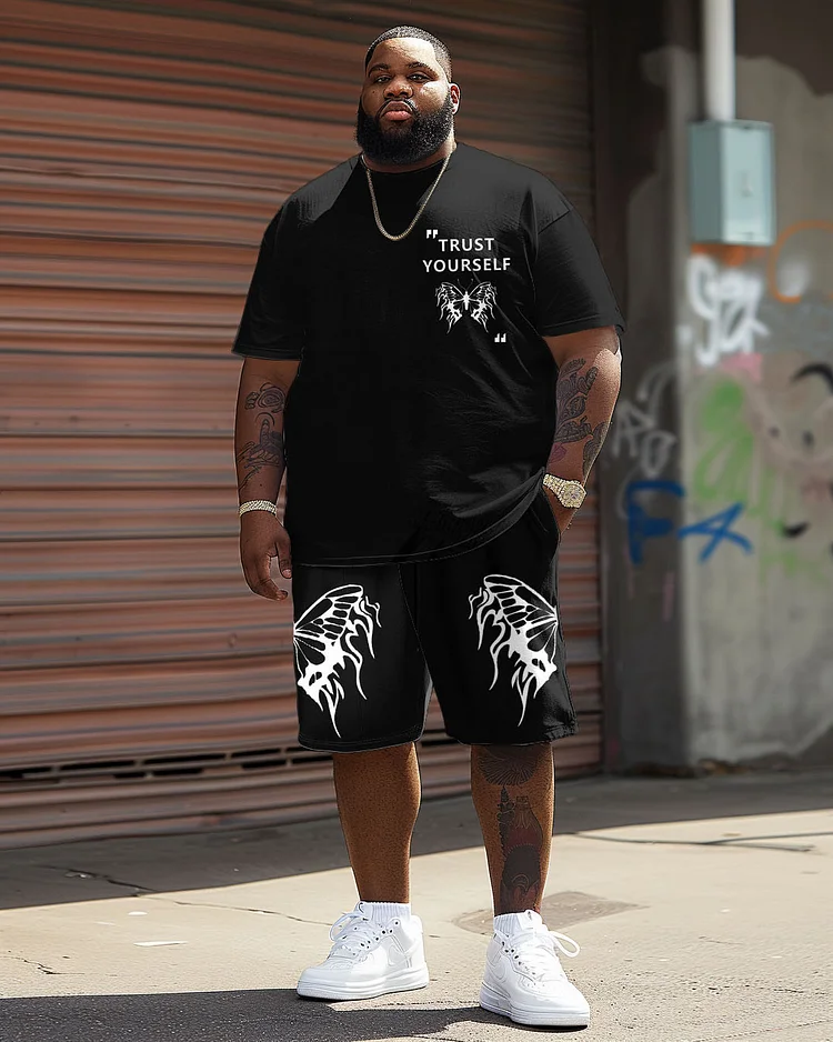 Men's Plus Size Street Casual Butterfly Print T-Shirt Shorts Suit
