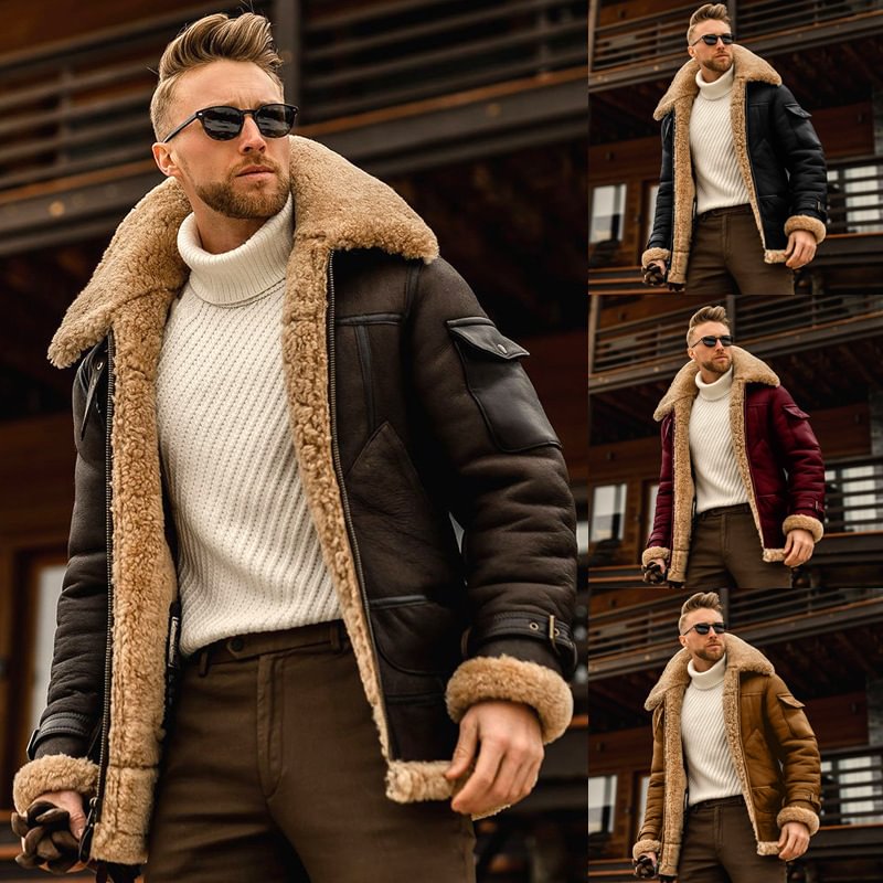Men's Solid Color Zipper Fur Coat