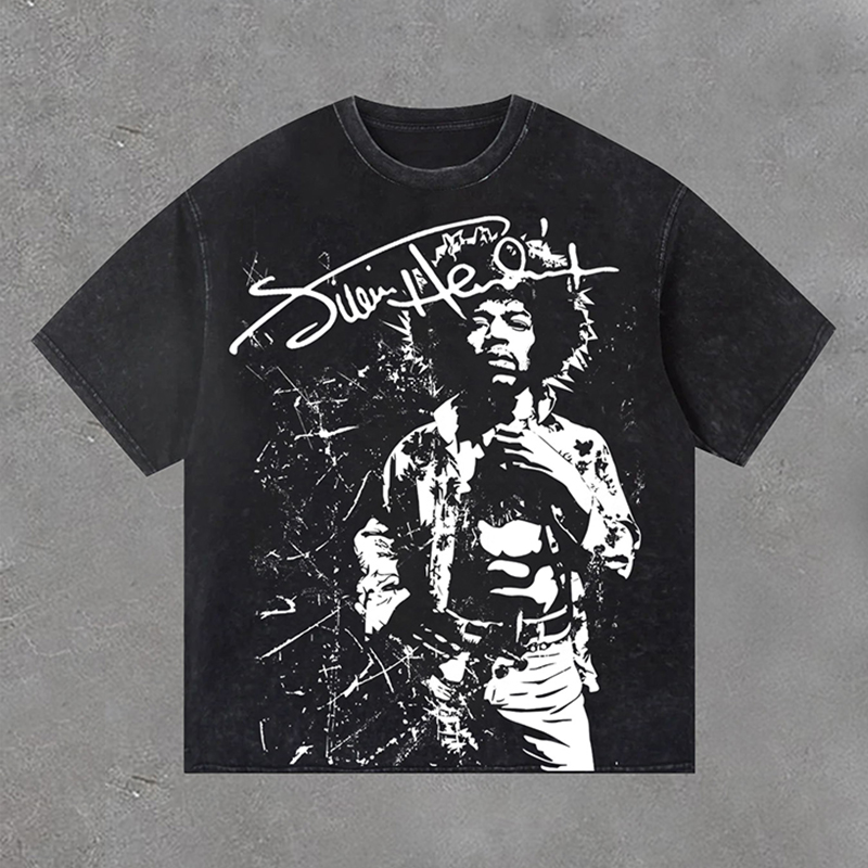 Sopula Retro Jimi Hendrix Print Washed Vintage T-Shirt