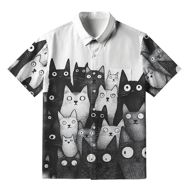 Funny Cats' Gaze Button-up Shirt