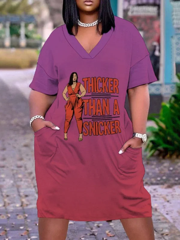 Digital Print V-Neck Casual Pocket Dress