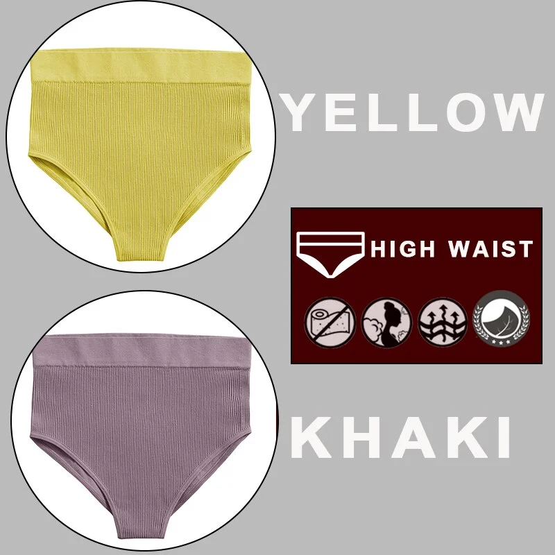 FINETOO 2PCS/Set Sexy Women Panties Underwear 10 Solid Colors Underpants For Girls High Waist Bodyshaper Briefs Seamless Pantys