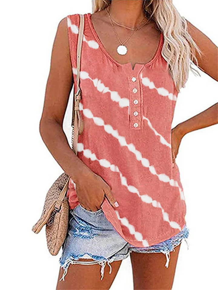 Women's T-shirt Summer Fashion Casual Striped Loose Printed Sleeveless Vest Top Women