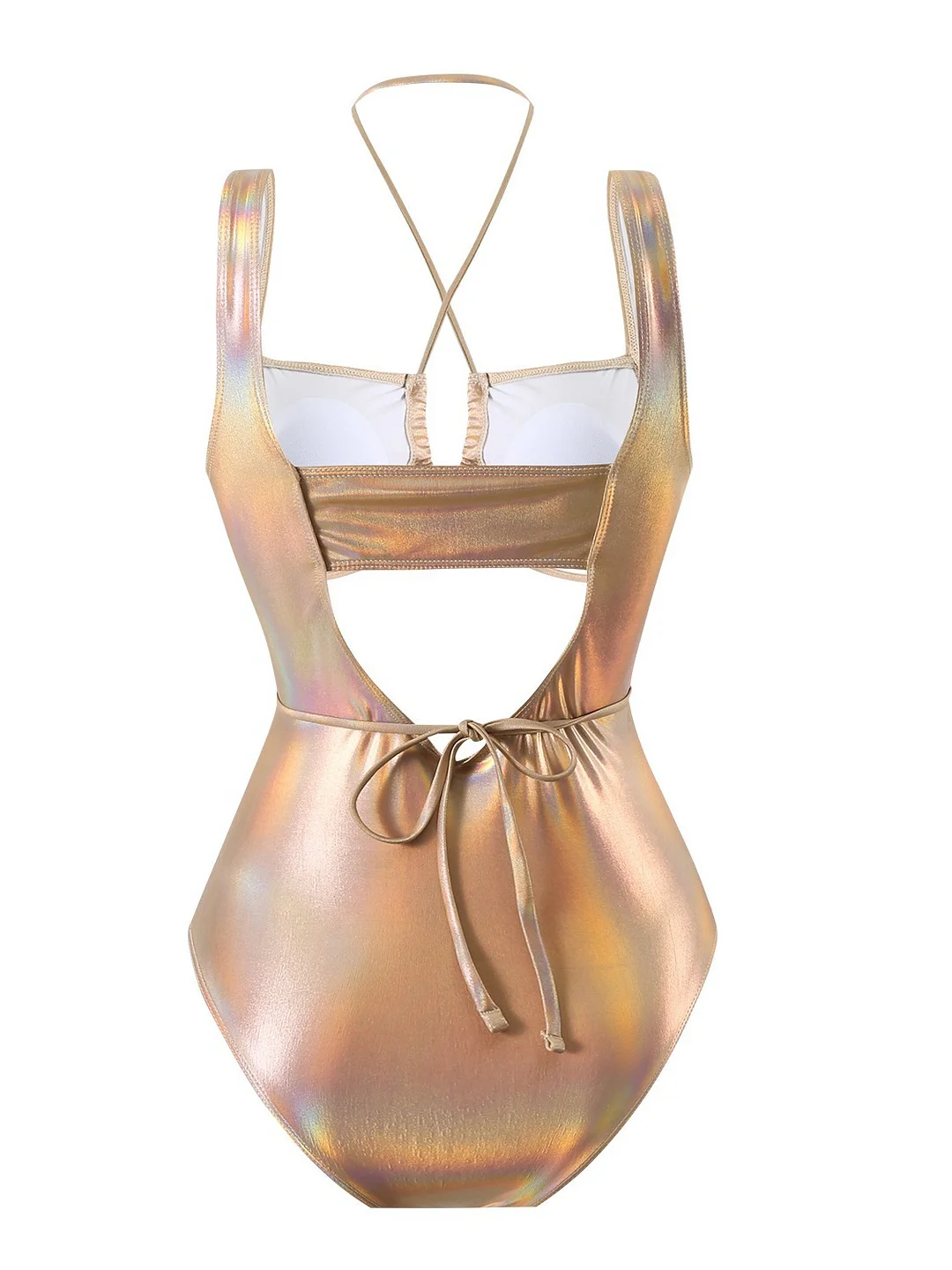 Uveng 2024 Sexy Empty Drawstring New Laser Bright Face Swimsuit Swimsuit Bikini