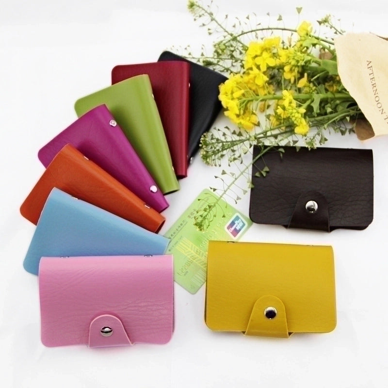 Unisex Solid Color Pu Leather Buckle Card Holders