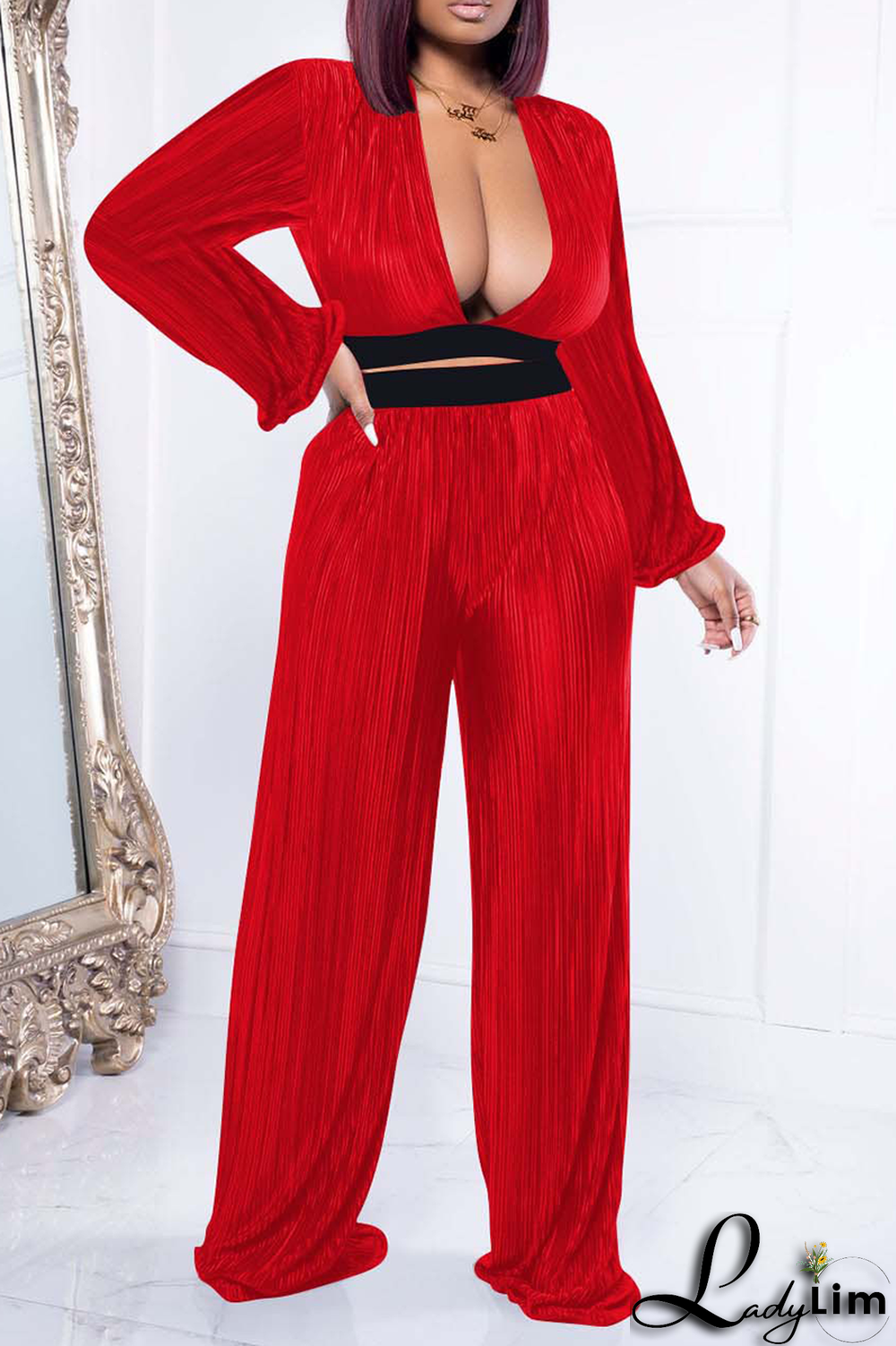 Black Casual Solid Backless V Neck Long Sleeve Two Pieces