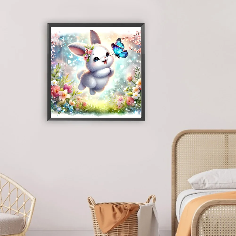 Full Round Diamond Painting 30*30cm - Rabbit And Butterfly