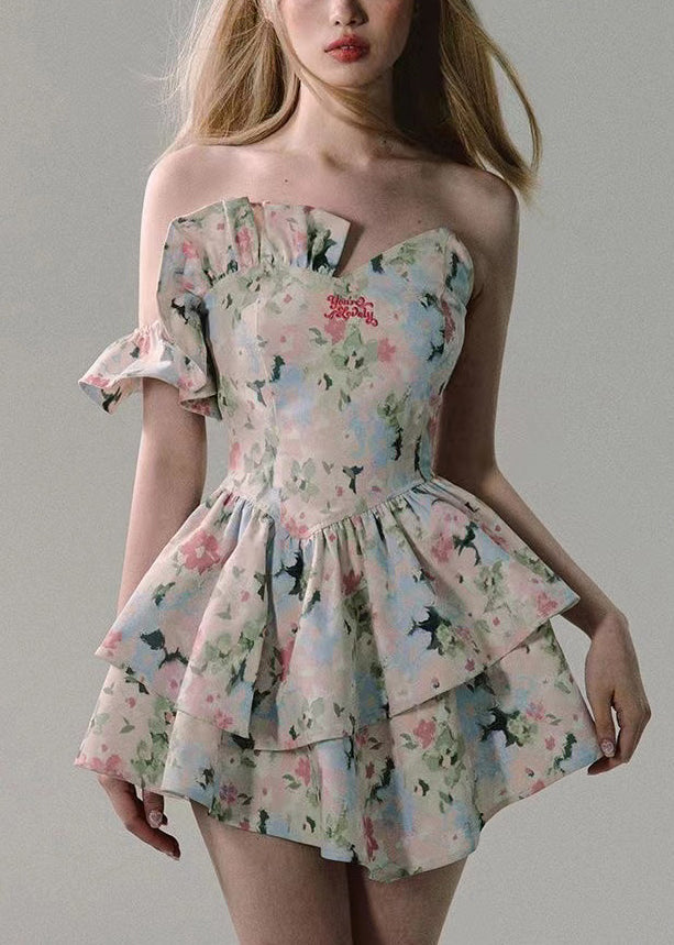 VCSHOES Print Ruffled Ruffled Cotton Mid Dress Sleeveless