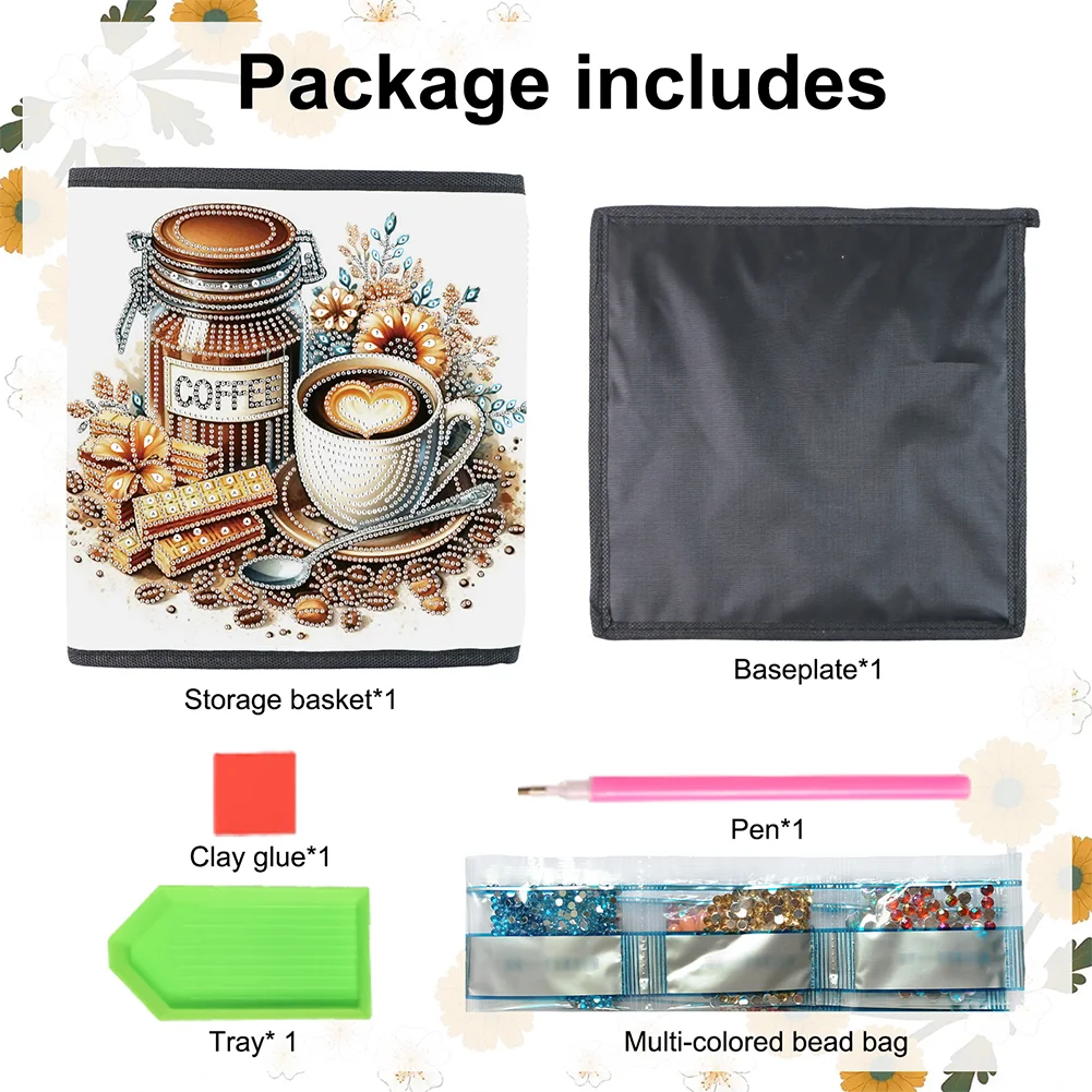 5D DIY Afternoon Tea Coffee Special Shape Diamond Painting Storage Box for Home Storage(25*26*25cm)