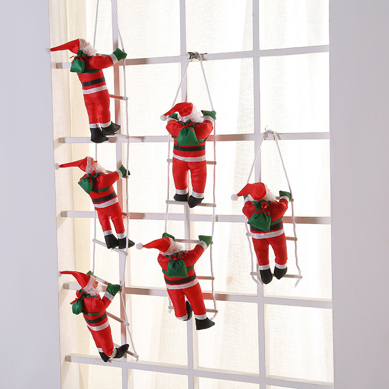 Santa Climbing Ladder Christmas Decorations Window Ornaments 