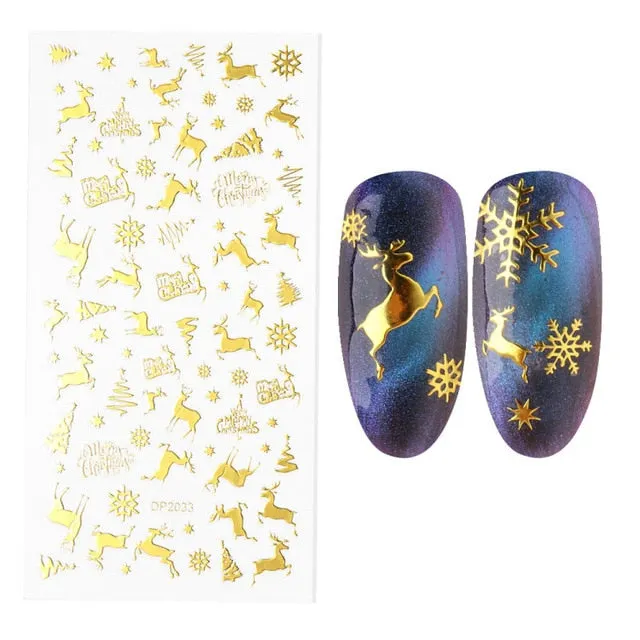 Nail Stickers Embossed 5D Christmas Snow Butterfly Designs Back Glue Nail Decals Decoration Tips For Beauty Salons-Nail Inspo